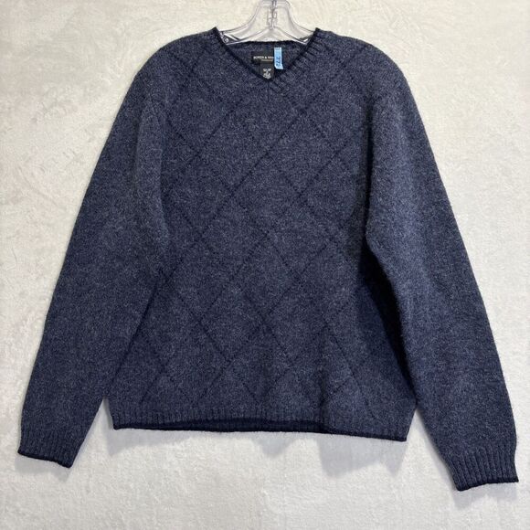 Bowen & Wright Men's Shetland Wool V-Neck Diamond Sweater Blue Size Medium - Picture 1 of 16